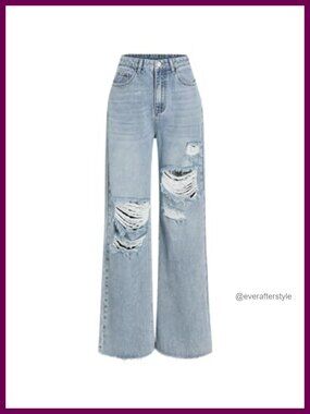High Waisted Ripped Distressed Straight Leg Baggy Jeans